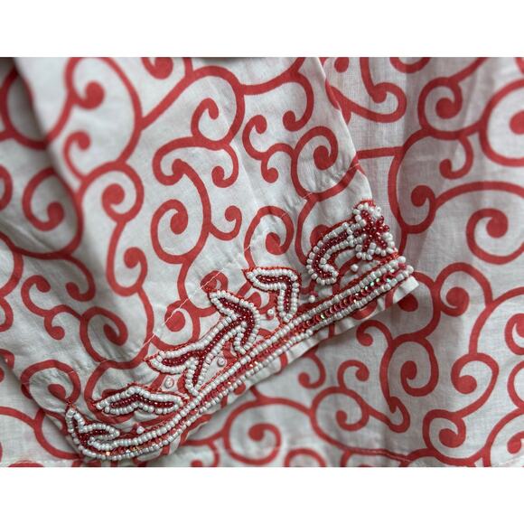 Sweet Lily Red White Embroidered Beaded Tunic Top Size Small - Picture 3 of 9